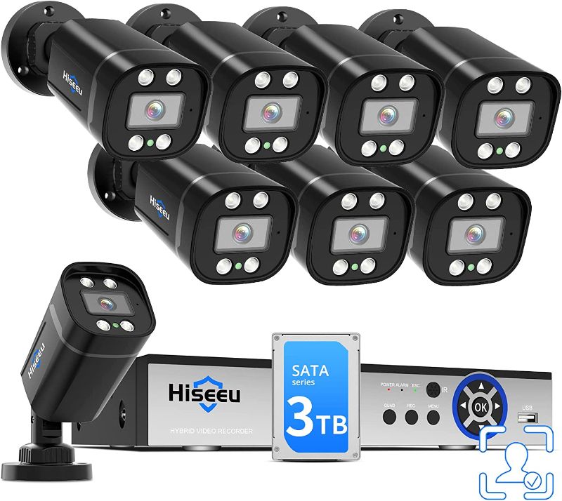 Photo 1 of [H.265+ Face Detection] Hiseeu 5MP 8ch Security Camera System, 3TB HDD Home CCTV Camera Security System w/8pcs Security Cameras Outdoor&Indoor, Remote Access, Motion Detect, Night Vision, 24/7 Record
