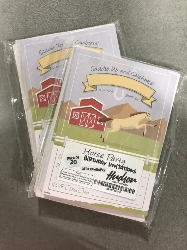 Photo 2 of [2 Packs] Horse Birthday Party Invitations with Envelopes - (Pack of 20) 