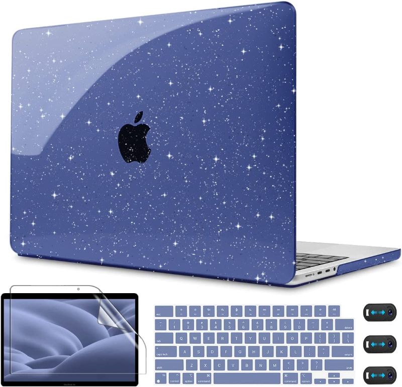 Photo 1 of CISSOOK Navy Blue Sparkly Glitter Case for MacBook Pro 14 Inch A2242 A2779, Plastic Bling Star Hard Shell Case with Keyboard Cover Webcam for MacBook Pro 14 M1 M2 Chip 2021 2023 