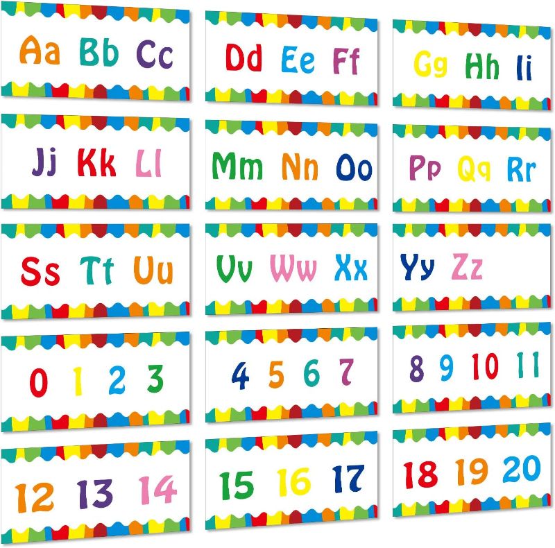 Photo 1 of Alphabet Banner Number Banner Alphabet Wall Classroom Decorations Bulletin Board Border with Adhesive Glue Point Dots for Toddler Kids Students 