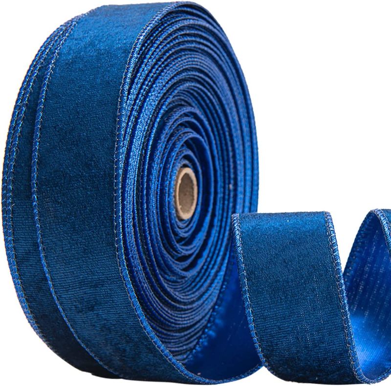 Photo 1 of 1.5Inch X 20 Yards Christmas Velvet Ribbon,1.5" Wide Wired Ribbon for Christmas Crafts Decoration, Wrapping Crafts (Blue)