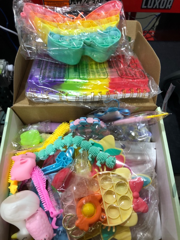 Photo 1 of HiUnicorn Butterfly Pop Purse Sensory Fidget Pack, Birthday Graduation Gifts Box for Girls 8-10, Cute Kitty Cat Unicorn Push Bubbles Poppers Bracelet Spinner Pop Tubes Dimple Keychain Game Toys 21 Pack Butterfly Purse Fidgets
