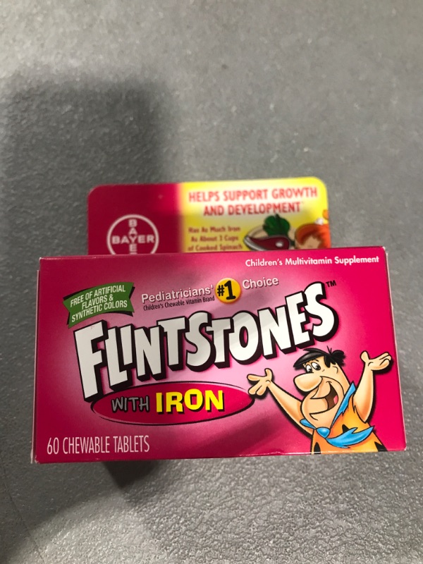 Photo 2 of Flintstones Chewable Kids Vitamins with Iron, Multivitamin for Kids & Toddlers with Vitamin D, Vitamin C & more, 60 Count (Pack of 1)--EXP 10/2023