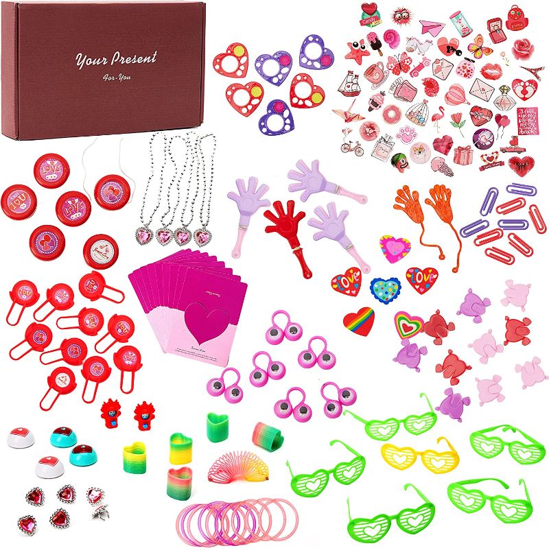 Photo 1 of 160 Pcs Valentine's Day Party Favors Valentine's Day Gifts for Kids Valentine School Classroom Exchange Gift Includes Heart Glasses, Bracelets, Valentine Greeting Cards, Erasers, Stickers (Valentine Style 1) 