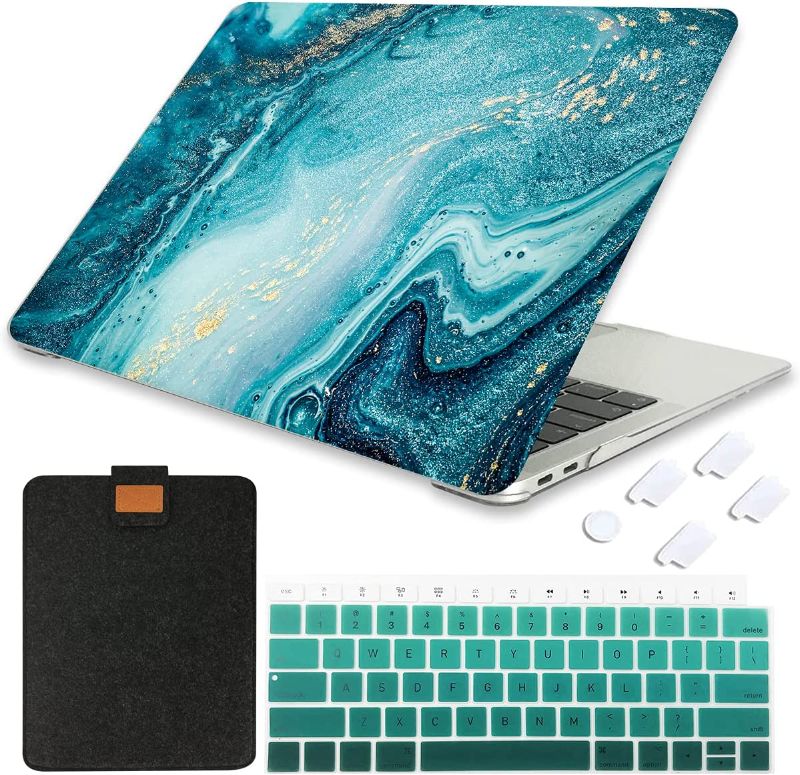 Photo 1 of MAITTAO MacBook Air 13 Inch Case 2020 2019 2018 Release Model A1932 A2179 A2337 M1, Durable Hard Case Cover with Laptop Sleeve & Keyboard Cover for Mac Air 13.3 with Retina Touch ID, Marble Blue 