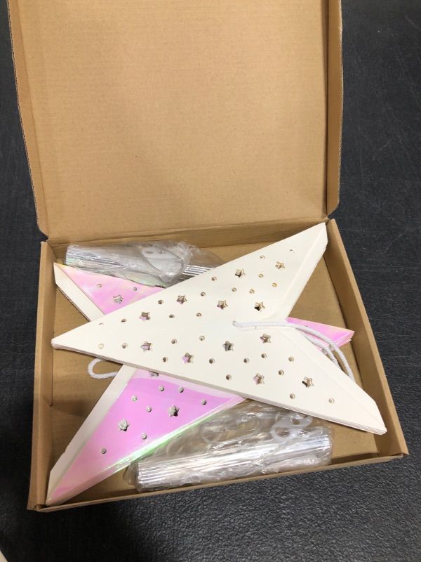 Photo 1 of 2 Pieces Paper Star Lantern Decoration 7 Pointed Star Paper Lantern Laser Pink and White Paper Lantern Ceiling Lampshade Hanging Ornament for Valentine's Day Weddings Birthday Party Supplies 19.7 Inch