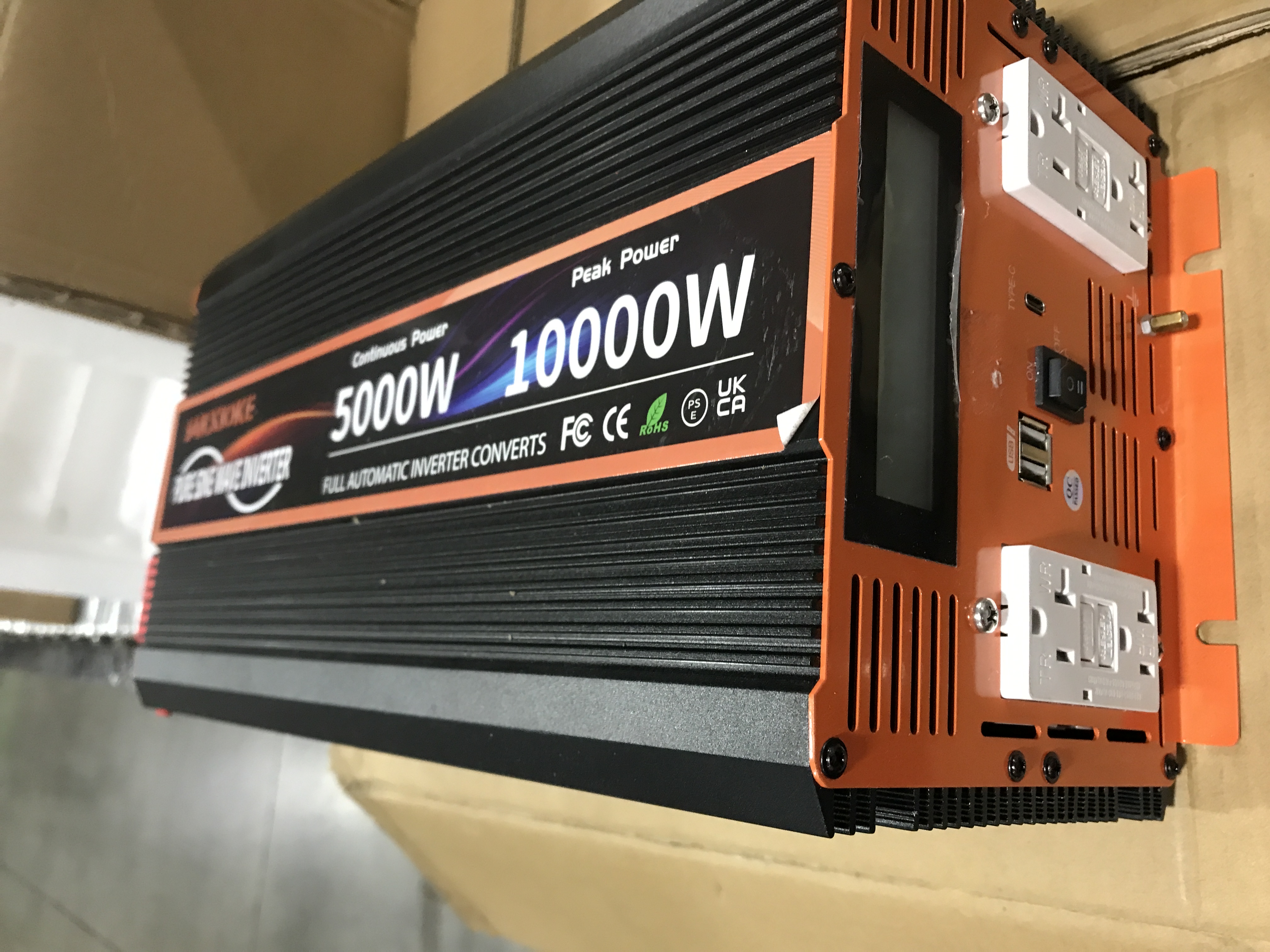 Photo 4 of 5000W Pure Sine Wave Power Inverter 12V DC to 110V 120V Converter for Family RV Off Grid Solar System Emergency Power Supply, Type-C Port 4 GFCI AC Outlet Dual USB Wireless Remote Control LCD Display
