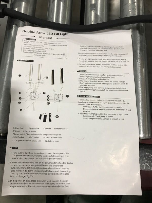 Photo 7 of Double Arms LED Video Light Photography ( MISSING BATTERIES PARTS ONLY )**** 