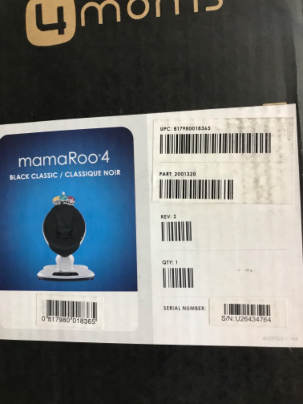 Photo 1 of 4moms mamaRoo 4 Multi-Motion Baby Swing + Safety Strap Fastener, Bluetooth Baby Swing with 5 Unique Motions, Nylon Fabric, Black