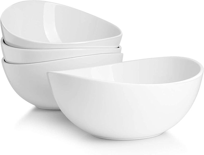 Photo 1 of ****((MISSING ONE))****Sweese 8 Inch Porcelain 42 oz Serving Bowls Set of 4, for Salad | Soup | Snacks | Pasta - Microwave, Dishwasher, and Oven Safe - White
