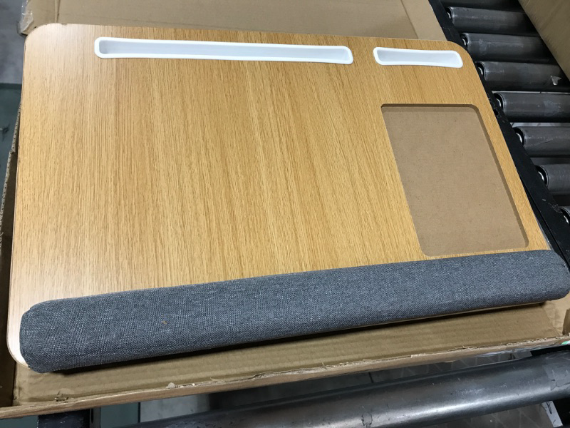 Photo 3 of Lap Desk - Fits up to 17 inches Laptop Desk, Built in Mouse Pad & Wrist Pad for Notebook, MacBook, Tablet, Laptop Stand with Tablet, Pen & Phone Holder (Wood Grain)
