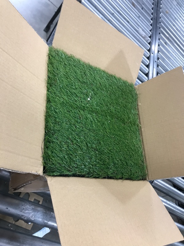 Photo 2 of XLX TURF Artificial Grass Tiles Interlocking Turf Deck Set 9 Pack - 12"x12" Synthetic Fake Grass Self-draining Mat Flooring Decor Pad for Dog Pet Indoor Outdoor 9 Piece