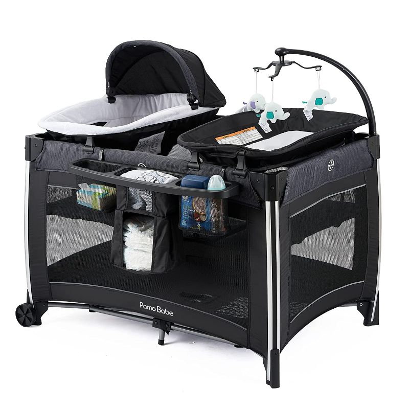 Photo 1 of **((STORE SEALED))**  Pamo Babe 4 in 1 Portable Baby Crib Deluxe Nursery Center, Foldable Travel Playard with Bassinet, Mattress, Changing Table for Newborn, Infant, Toddler(Black)
