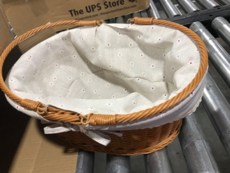 Photo 2 of Imitation Rattan Picnic Basket, Storage Basket, Shopping Basket, Rattan Fruit Basket, Carrying Basket, Artificial Woven, Floral Lined Lace Trim (19.5, Rectangular, 1, pb2-1) 19.5 Liters Rectangular 1 ?Pb2-1