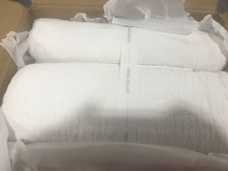 Photo 1 of Levtex Home - Cross Stitch Quilt Set - 100% Cotton - King/Cal King Quilt (106x92in.) + 2 King Shams (36x20in.) - Bright White Quilt with Matching Stitching White King