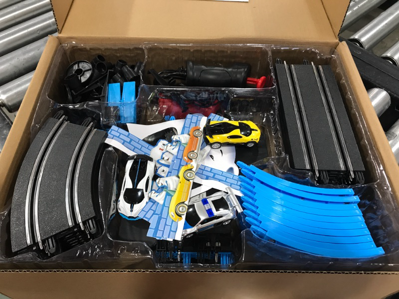 Photo 2 of AGM MASETCH High Speed Series Tram Dual Track Set, 8.4m Electric Track with 3 Vehicles Slot car Racing, Comes with 2 Hand Controls and Track Parts and a Lap Counter & 20-Pack of Replacement Brushes