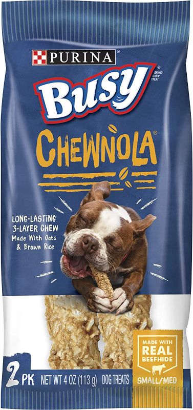 Photo 1 of Purina Busy Rawhide Small/Medium Breed Dog Bones, Chewnola With Oats & Brown Rice - (12) 2 ct. Pouches
