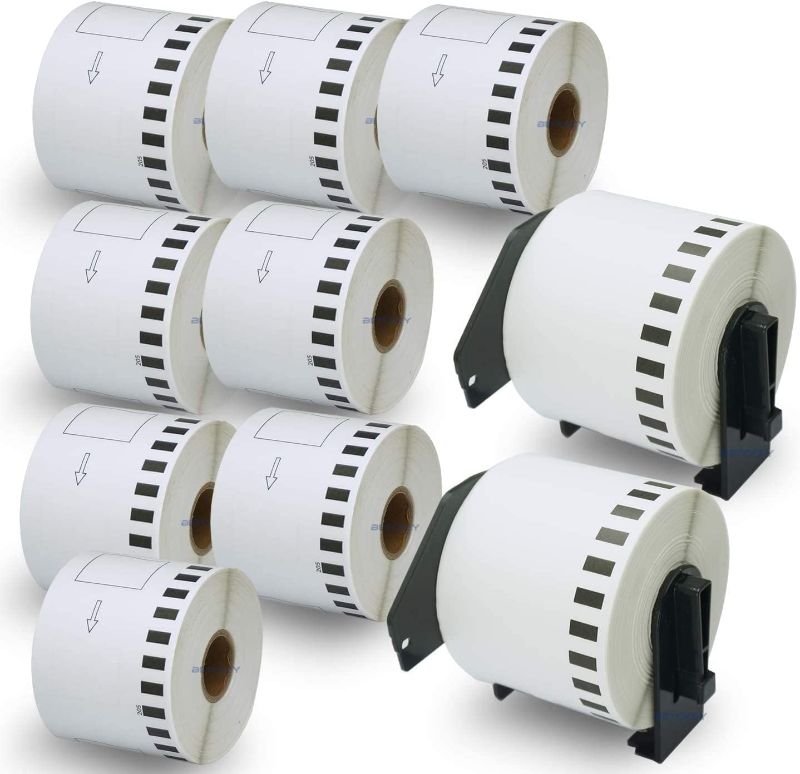 Photo 1 of BETCKEY - Compatible Continuous Labels Replacement for Brother DK-2205 (2.4 in x 100 ft), Use with Brother QL Label Printers [10 Rolls + 2 Reusable Cartridges]
