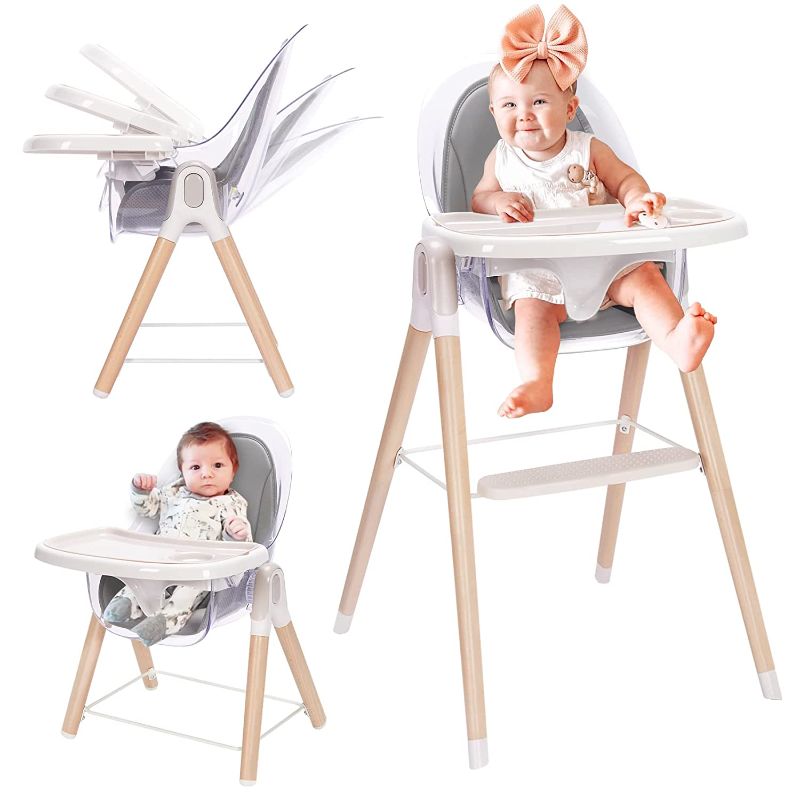 Photo 1 of Baby High Chair, 6-in-1 Convertible Wooden High Chair, Recline Chair with Adjustable Hardwood Leg