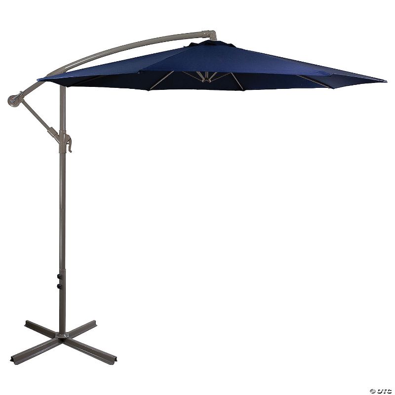 Photo 1 of 10ft Offset Outdoor Patio Umbrella with Hand Crank Navy Blue
