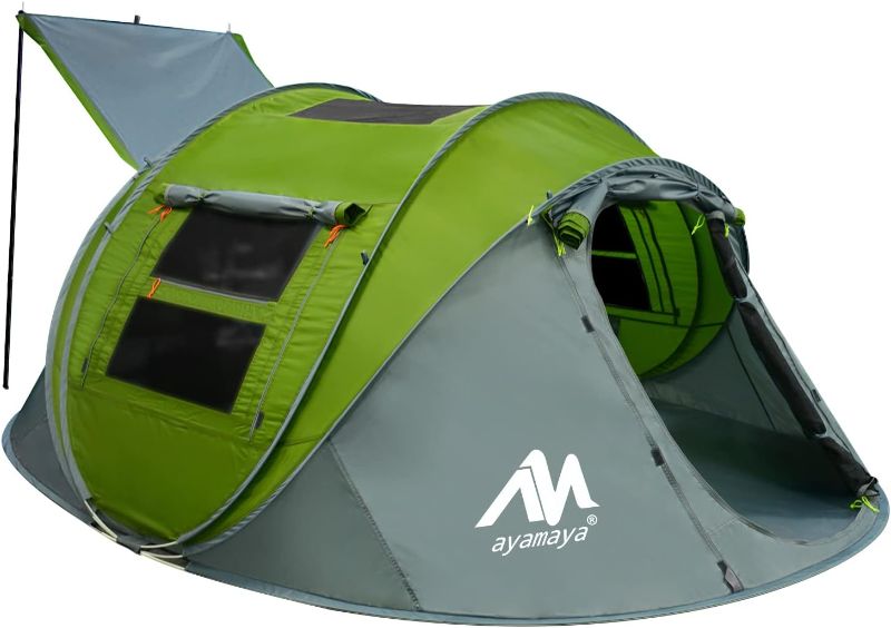 Photo 1 of 4 Person Pop Up Tents for Camping - AYAMAYA Waterproof Instant Family Tents with Skylight & Removable Rainfly, Upgraded Large Size with 2 Doors -Automatic Easy Setup Beach Tent with Poles
