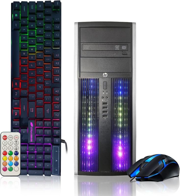 Photo 1 of HP RGB Gaming PC Desktop Computer - Intel Quad I7 up to 3.8GHz, 16GB Memory, 128G SSD + 2TB, Radeon RX 580 8G, RGB Keyboard & Mouse, DVD, WiFi & Bluetooth, Win 10 Pro (Renewed)