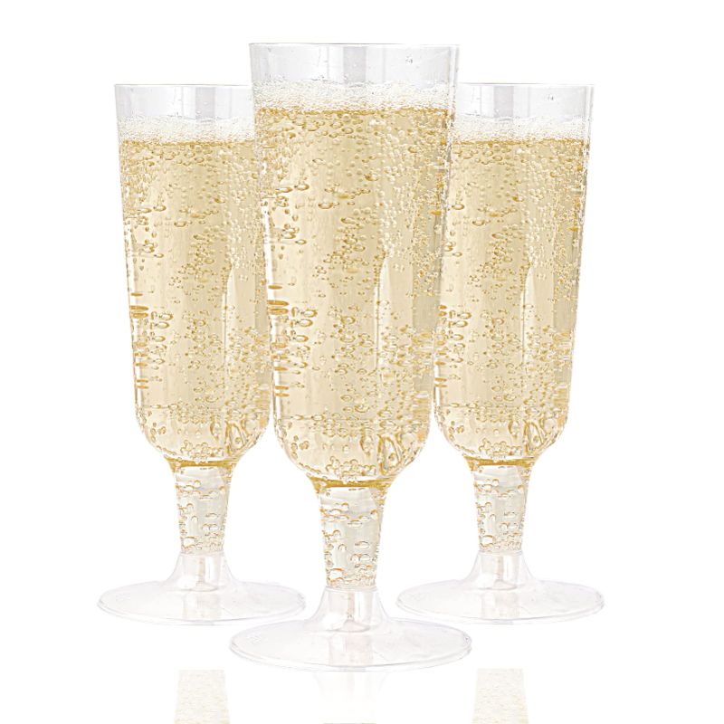 Photo 1 of 10 Pack Plastic Champagne Flutes Disposable 5 Oz Clear Plastic Champagne Glasses Perfect for Wedding,Thanksgiving Day, Christmas 5-Clear-100