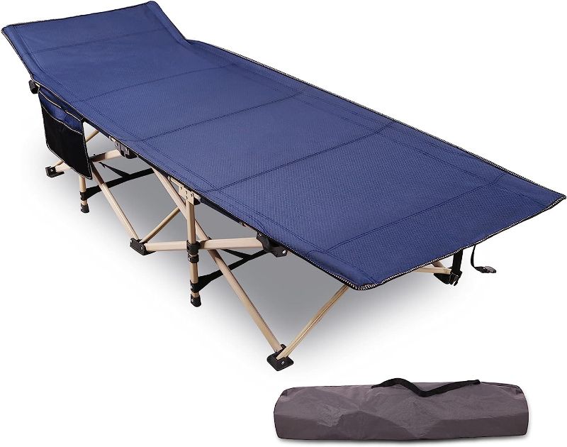 Photo 1 of  Folding Camping Cots for Adults Heavy Duty, 28" Extra Wide Sturdy Portable Sleeping Cot for Camp Office Use, Blue