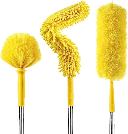 Photo 1 of 17 Foot High Reach Duster Kit with 2-to-9 Foot Extension Pole, Newliton 3-in-1 High Ceiling Chenille Duster, Microfiber Duster, Cobweb Duster, Indoor & Outdoor Extendable Bendable Duster Cleaning Set