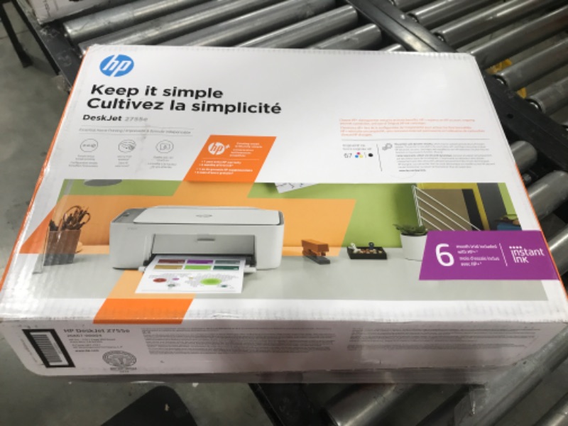 Photo 6 of HP DeskJet 2755e Wireless Color All-in-One Printer with bonus 6 months Instant Ink (26K67A), white