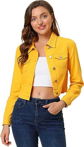 Photo 1 of Allegra K Women's Slim Fit Button Down Long Sleeves Casual Cropped Denim Jean Jacket