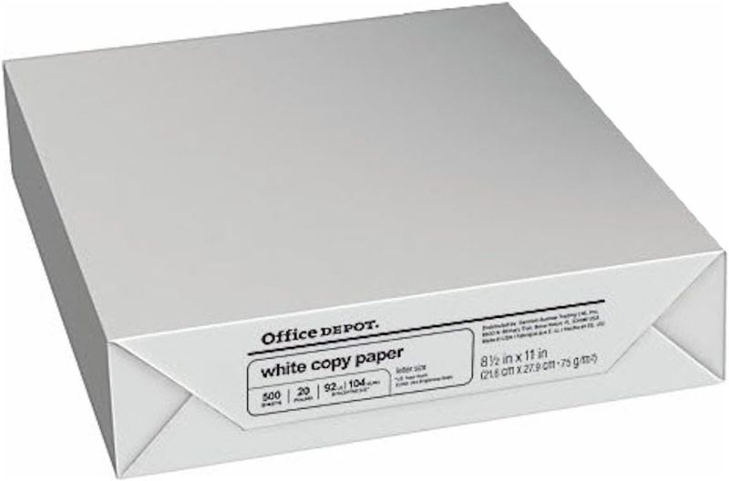 Photo 1 of Office Depot Copy Fax Laser Inkjet Printer Paper, 8 1/2 Inch X 11 Inch Letter Size, 20 Lb, 92 Us / 105 Euro Bright White, Acid Free, Ream, 500 Total Sheets (273646/Ream)
