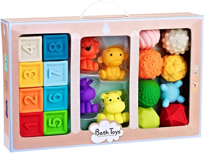 Photo 1 of Baby Toys 0-6 to 12 Months Toddler Bath Toys Age 1-4 Sensory Toys Stacking Blocks Textured Multi Ball Set Infant Learning Montessori Toys for 9 18 Month 1 2 3 4 Year Old Boy Girl Birthday Gift Christmas Present Squeaks