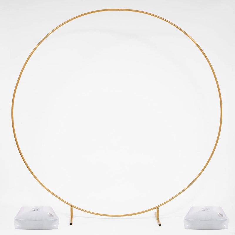 Photo 1 of  Round Wedding Arch, Gold Circle Arch with Stands Metal Hoop for Floral Balloon Garland Birthday Wedding Photo Background Decorations