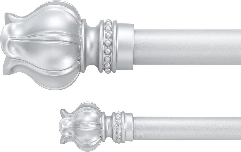 Photo 1 of 1-Inch Double Curtain Rod, Flower Finial,48-inch to 84-inch Adjustable,Shiny Silver