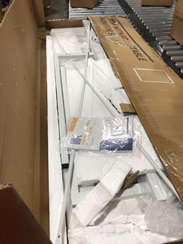 Photo 1 of ODK Computer Desk with Adjustable Monitor Shelves, 55 inch Home Office Desk with Monitor Stand, Writing Desk, Study Workstation with 3 Heights (10cm, 13cm, 16cm), White + White Leg 55 inch White + White Leg