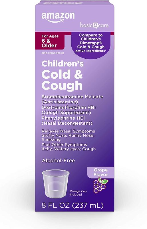 Photo 1 of Amazon Basic Care Children's Cold and Cough Syrup, Grape Flavor, 8 Fl Oz
