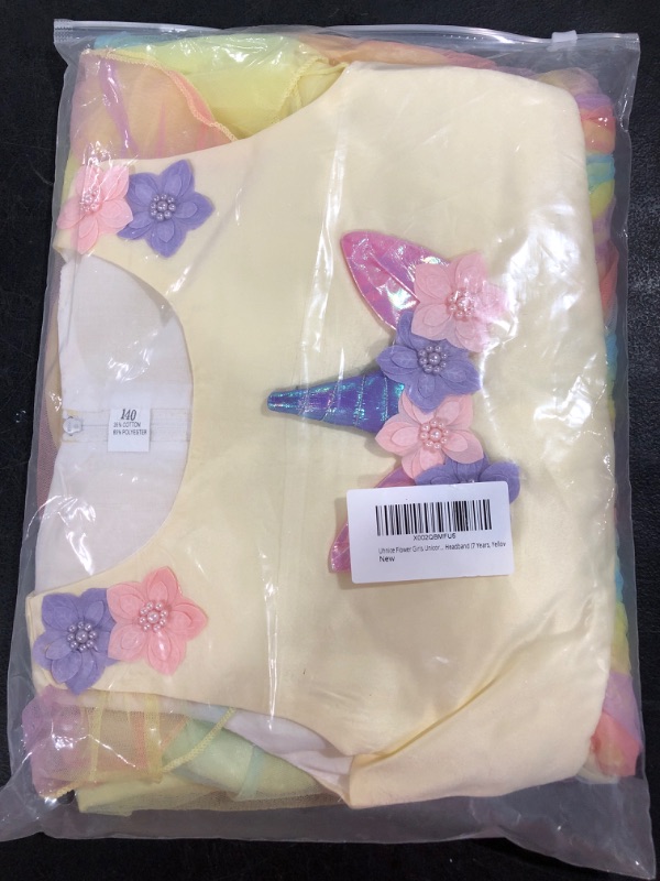 Photo 2 of [Size 7yrs] Uhnice Flower Girls Unicorn Costume Party Rainbow Tulle Dress with Headband Yellow