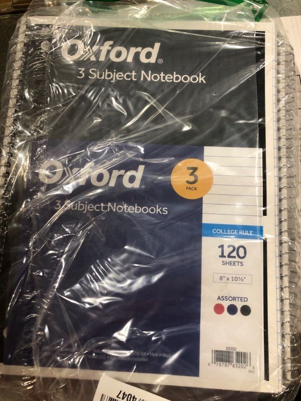 Photo 2 of Oxford Spiral Notebook 3 Pack, 3 Subject, College Ruled Paper, 2 Dividers, 8 x 10-1/2 Inches, Black, Red, Blue, 120 Sheets (65202)