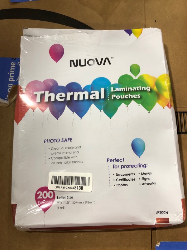 Photo 2 of Nuova Premium Thermal Laminating Pouches, 9" x 11.5"/Letter Size/3 mil, 200 Pack (LP200H)