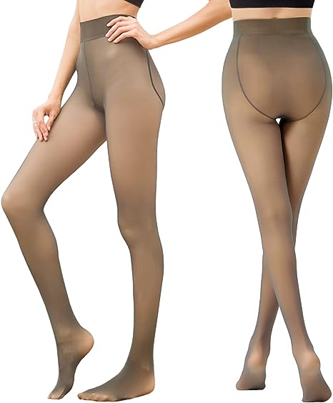 Photo 1 of FULNEW Fake Translucent Nude Fleece Tights Winter Fleece Lined Sheer Tights Opaque Thermal Pantyhose for Women
