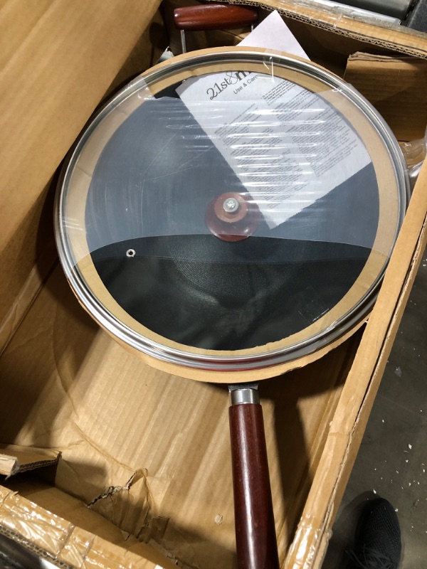 Photo 2 of 21st & Main Light weight Cast Iron Wok, Stir Fry Pan, Wooden Handle, with Glass lid, 14 Inch, chef’s pan, pre-seasoned nonstick, commercial and household, for Chinese Japanese and others Cooking 14 inch with lid