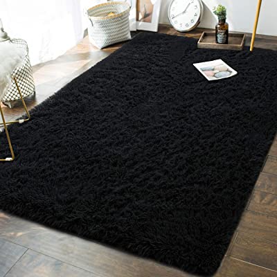 Photo 1 of Andecor Soft Fluffy Bedroom Rugs - 5 x 8 Feet Indoor Shaggy Plush Area Rug for Boys Girls Kids Baby College Dorm Living Room Home Decor Floor Carpet, Black 5 ft x 8 ft Black