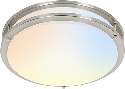 Photo 3 of 16 inch Dimmable LED Flush Mount Ceiling Light Fixture, Brushed Nickel, 36W, 2200LM, 2.7/3/3.5/4K/5K Adjustbale, 120°Light Angle, CRI80, Ceiling Lamp for Bedroom, Kitchen, Office, Garage, ETL Listed 