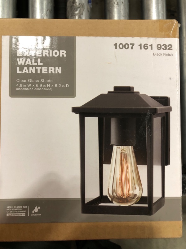 Photo 3 of 1-Light 12 in. Black Hardwired Transitional Outdoor Wall Lantern Sconce Light with Clear Glass
