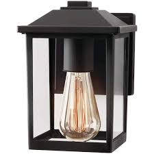 Photo 1 of 1-Light 12 in. Black Hardwired Transitional Outdoor Wall Lantern Sconce Light with Clear Glass
