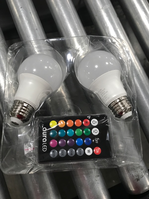 Photo 2 of 60-Watt Equivalent A19 Standard Dimmable with Remote Aura Decorative LED Light Bulb Multi-Color (2-Pack)