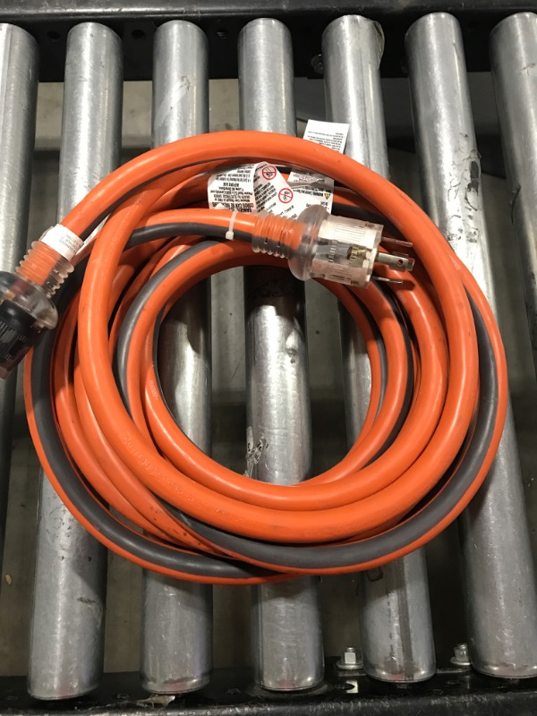 Photo 2 of 25 ft. 10/4 Heavy Duty Outdoor L14-30 Amp Generator Extension Cord with Lighted End, Orange/Grey
