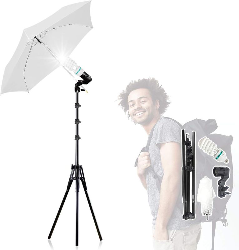 Photo 1 of Julius Studio 33" *New* 3-Fold Ultra-Compact Professional Photography Studio Lighting Flash Translucent White Soft Umbrella Kit, Light Holder, 6500K Lighting Bulb, Portrait Shooting, JSAG730