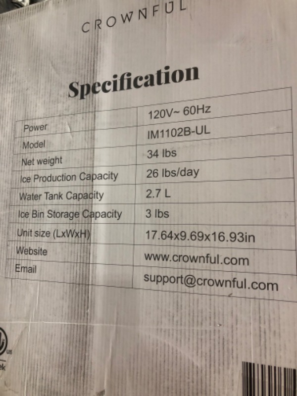 Photo 4 of CROWNFUL Nugget Ice Maker Countertop, Makes 26lbs Crunchy ice in 24H, 3lbs Basket at a time, Self-Cleaning Pebble Ice Machine, with Scoop and Basket, Portable Ice Maker for Home/Kitchen/Office/Bar
